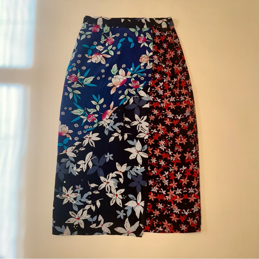 Floral Patchwork Midi Skirt XS